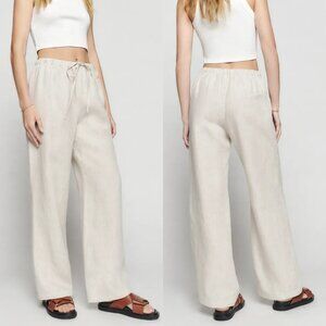 Reformation Oatmeal Petites Olina Linen Pull On Pants